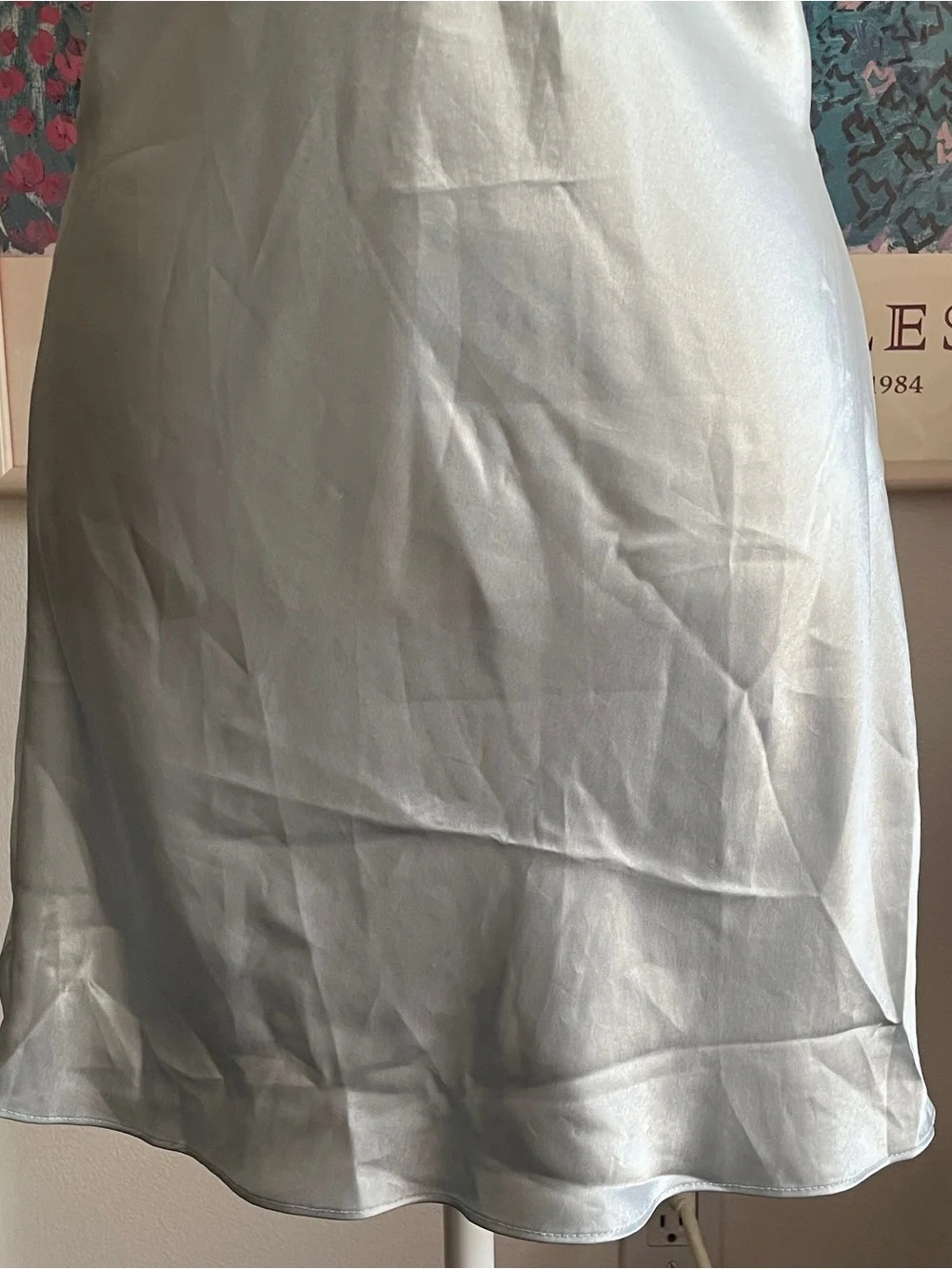 Vintage 90s Baby Blue Satin Lace Floral Slip Dress Size Small Coquette Fairy - Picture 5 of 13
